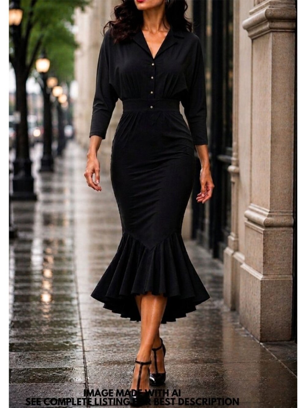 Vintage Nicole Miller Ruffled Wiggle Dress 4 Dolman Sleeves Rockabilly Archival